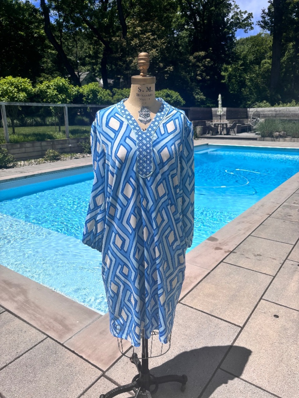 Jude Connally Blue & White Long Sleeve Dress Size Medium